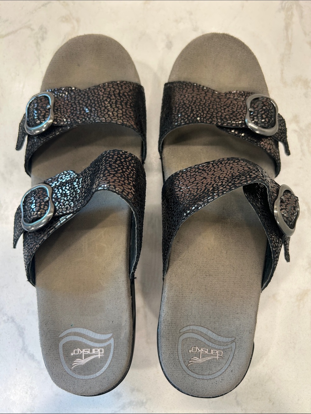 Dansko Sophie Sandals Black Metallic Women EU 41 US 8.5 9 Double Strap - Picture 7 of 16